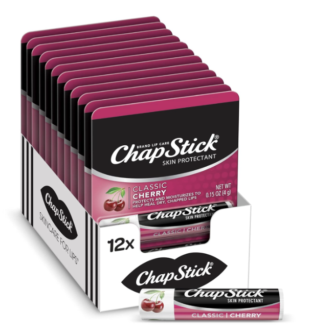 ChapStick Classic Cherry Lip Balm Tube, Flavored Lip Balm for Lip Care on Chafed, Chapped or Cracked Lips - 0.15 Oz (Pack of 12)