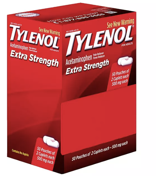 Tylenol Extra Strength Caplets, 500 mg (50 Pouches of 2 Caplets Each)