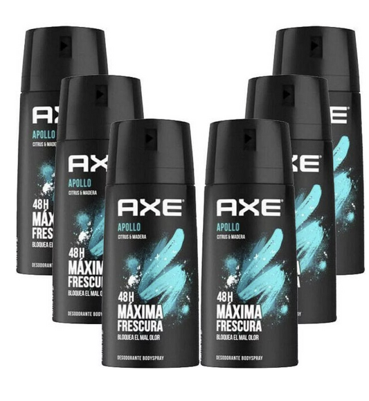 6 Pack Axe Apollo Mens Deodorant Body Spray, 150ml