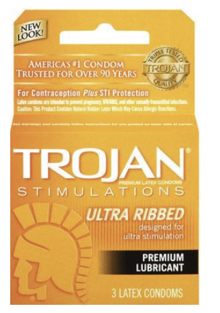 TROJAN- Ultra Ribbed Premium Lubricant (Yellow) 3ct - 6 Pack