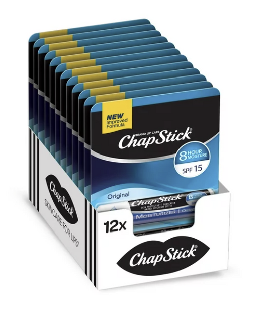 ChapStick Moisturizer Original Lip Balm Tubes - 0.15 oz (Pack of 12)