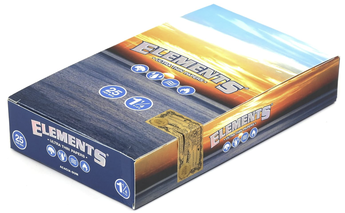 Elements 1.25 1 1/4 size Ultra Thin Rice Rolling Paper full box of 25